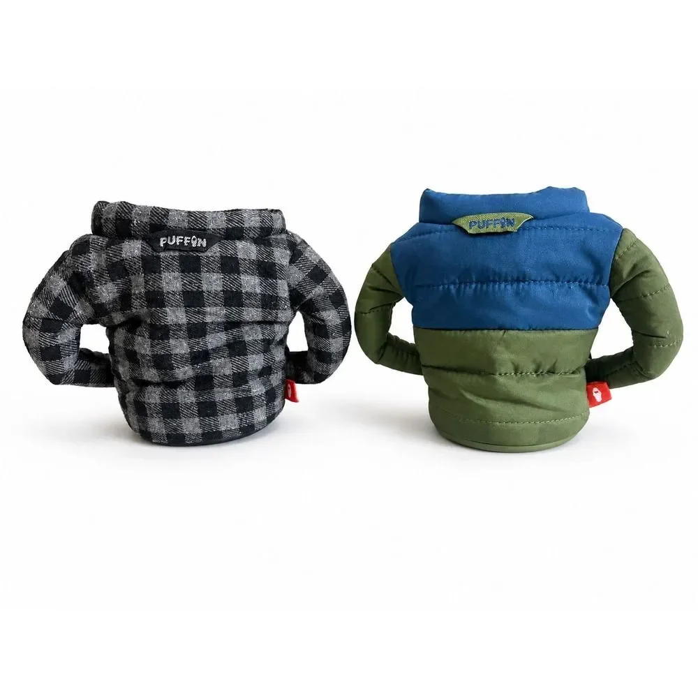 Puffin Drinkwear Beverage Insulator Can Cooler 2 Pack Plaid & Puffer Jacket Cozy